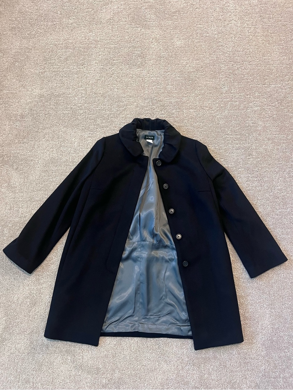 J Crew Women’s Black Single-Breasted Wool Coat Ruffle Collar - Picture 2 of 8